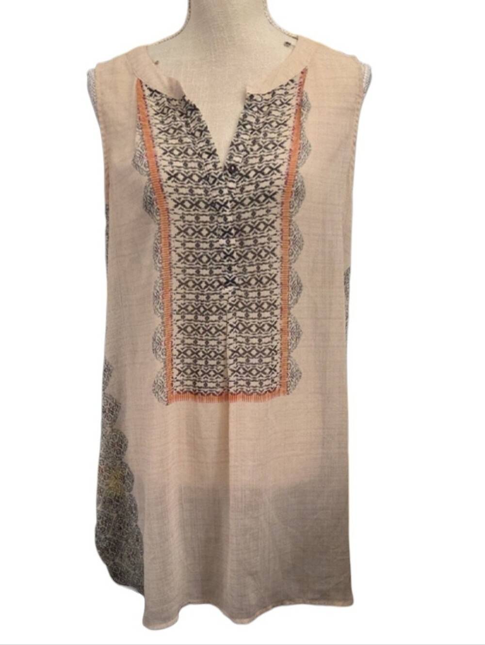 Knox Rose Cream Sleeveless Tunic with Black and Orange Detail And Trim
